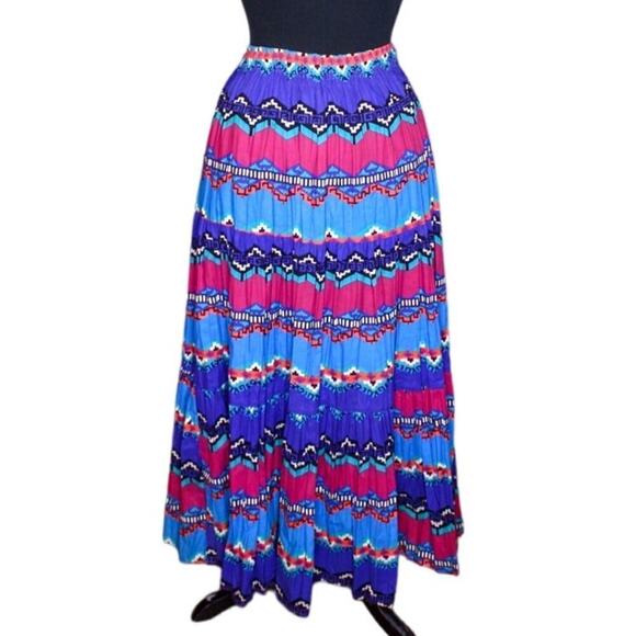 Dazzle Designs Maxi Peasant Skirt Striped Tribal Print South Western - Picture 3 of 5